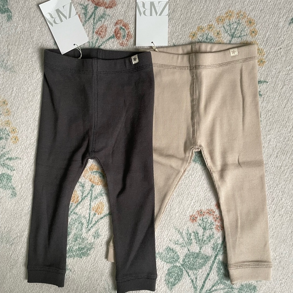 Zara Kids Ribbed Legging Duo - Black & Beige